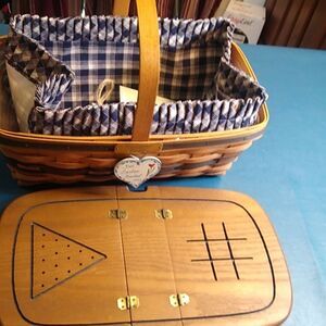 Longaberger 1993 Original Easter Basket Game board/pieces Liner Fabric Insert